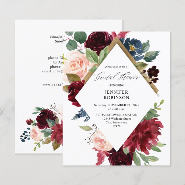 Budget Bourgogne, marine & Blush Pink Vrijgezellen (Voorkant / Achterkant)