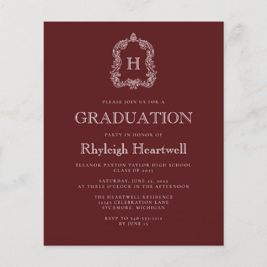 Budget Bourgogne Monogram Crest Graduation Party (Voorkant)