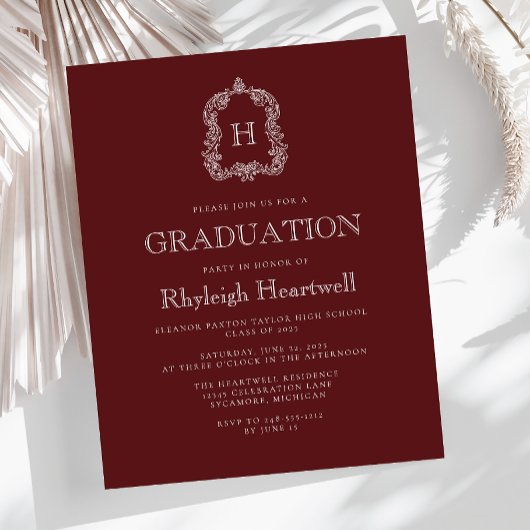 Budget Bourgogne Monogram Crest Graduation Party