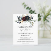 Budget Bourgogne Navy Floral Memorial Uitnodiging (Staand voorkant)