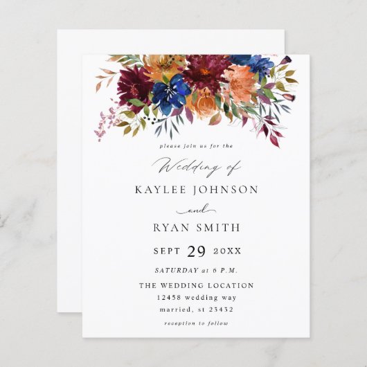 Budget Bourgogne Navy Oranje Herfst Bloemenbruilof (Voorkant / Achterkant)