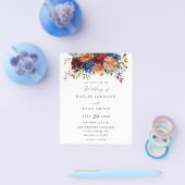 Budget Bourgogne Navy Oranje Herfst Bloemenbruilof Flyer (Enkel)