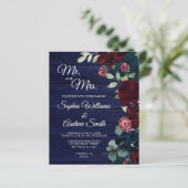 Budget Bourgogne & Navy Wood bruiloft uitnodiging (Staand voorkant)