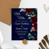 Budget Bourgogne & Navy Wood bruiloft uitnodiging