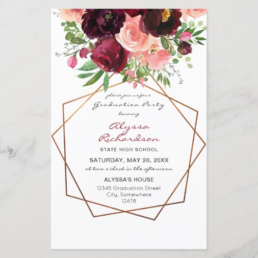 Budget Bourgogne & Pink Floral Lijst Afstudeerder (Voorkant)