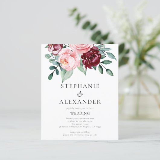 Budget Bourgogne Pink Floral QR Code Weddenschap U (Staand voorkant)