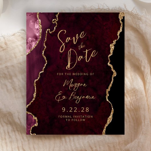 Budget Bourgogne Red Agate Script Save the Date