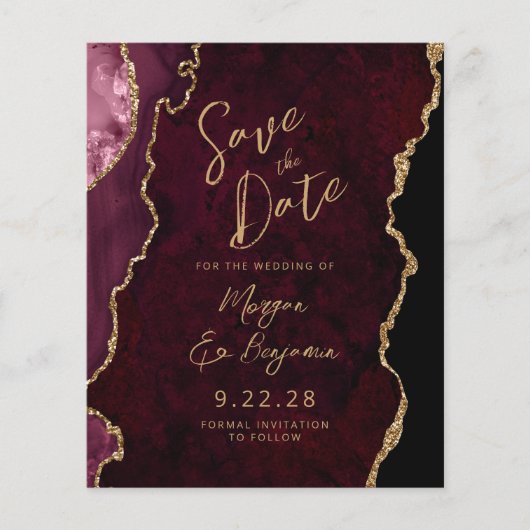 Budget Bourgogne Red Agate Script Save the Date (Voorkant)
