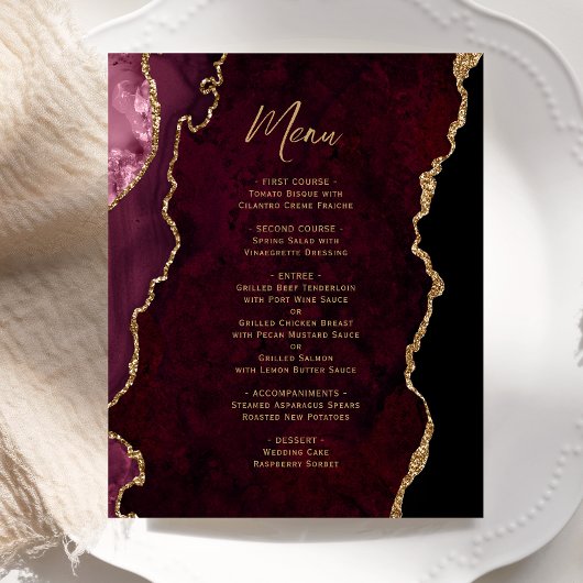 Budget Bourgogne Red Gold Agaat Wedding Menu