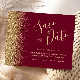 Budget Bourgogne Red Gold Glitter Save the Date