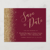 Budget Bourgogne Red Gold Glitter Save the Date (Voorkant)