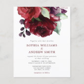 Budget Bourgogne Rode Rose Bloem Bruiloft Uitnodig (Voorkant)