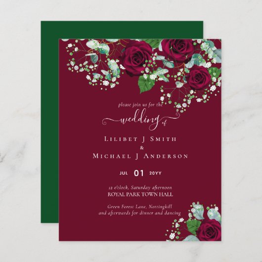 BUDGET Bourgogne Rode Rozen Gypsophila TROUWEN (Voorkant / Achterkant)