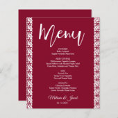 Budget Bourgogne Rood Elegant Bruiloft Menu (Voorkant / Achterkant)