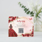 Budget Bourgogne Rood Goud Bloemen Prinses QR RSVP (Staand voorkant)