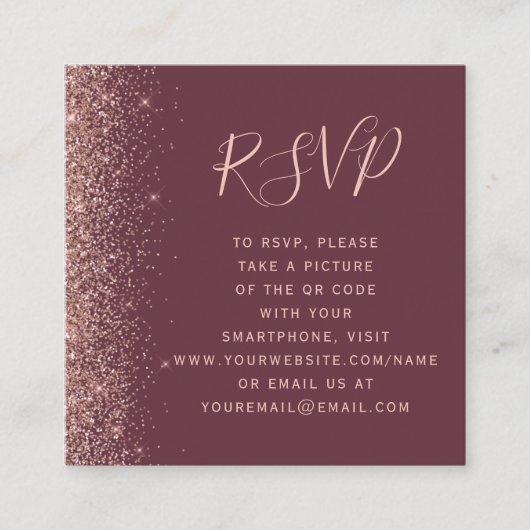 Budget Bourgogne Roos Gold Wedding QR Code RSVP Informatiekaartje (Voorkant)