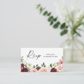 Budget Bourgogne & Roze 4 Floral 2SM Meal RSVP Informatiekaartje (Staand voorkant)