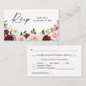Budget Bourgogne & Roze 4 Floral 2SM Meal RSVP Informatiekaartje (Voorkant / Achterkant)