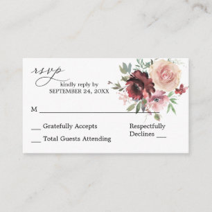 Budget Bourgogne & Roze 5 Floral 2SM No Meal RSVP Informatiekaartje