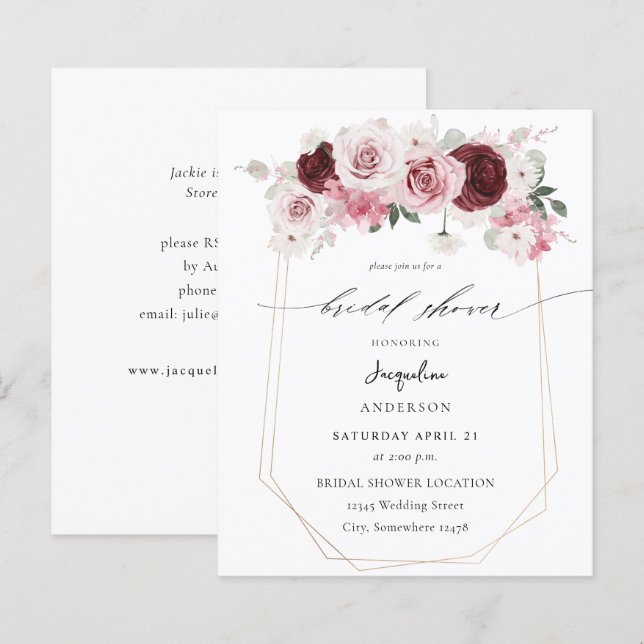 Budget Bourgogne & Roze Bloemen Ele Vrijgezellenfe (Voorkant / Achterkant)