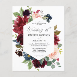 Budget Bourgogne, Roze en Floral Wedding Flyer