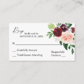 Budget Bourgogne & Roze Floral 4 2SM No Meal RSVP Informatiekaartje (Voorkant)