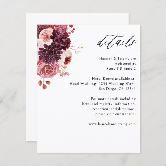 Budget Bourgogne & Roze Floral 8B Boho - Gegevens (Voorkant / Achterkant)