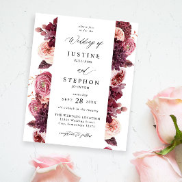 Budget Bourgogne & Roze Floral 8B bruiloft Flyer