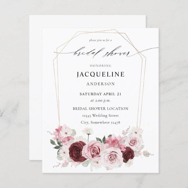 Budget Bourgogne & Roze Floral Ele Vrijgezellenfee (Voorkant / Achterkant)