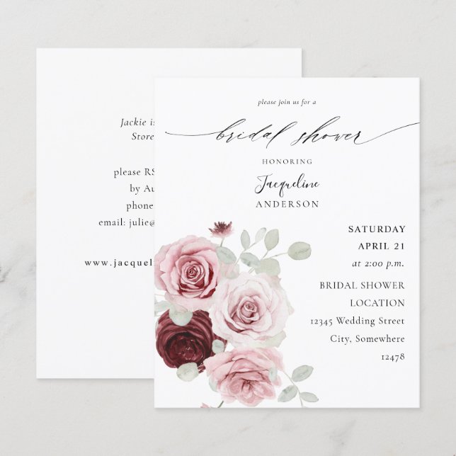 Budget Bourgogne & Roze Floral Ele Vrijgezellenfee (Voorkant / Achterkant)