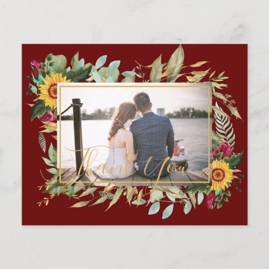 Budget Bourgogne Rozen Zonnebloemen Dank Je Foto Flyer (Voorkant)