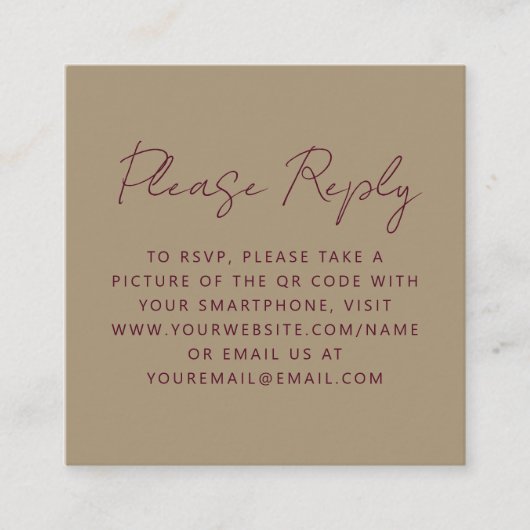 Budget Bourgogne Script Gold Wedding QR Code RSVP Informatiekaartje (Voorkant)