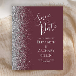 Budget Bourgogne Silver Glitter Edge Save the Date
