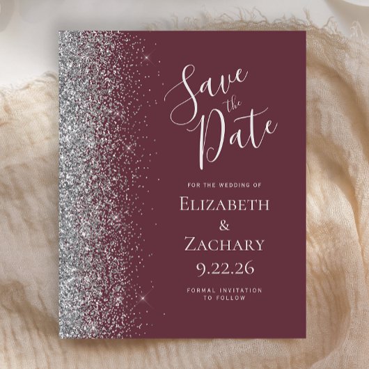 Budget Bourgogne Silver Glitter Edge Save the Date