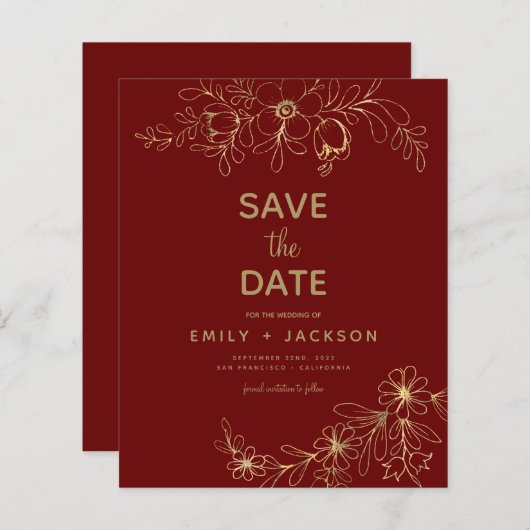 Budget Bourgogne Sparen de Datum Floral Gold Foil (Voorkant / Achterkant)