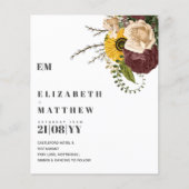 Budget Bourgogne Sunflower Floral Wedding Invites (Voorkant)