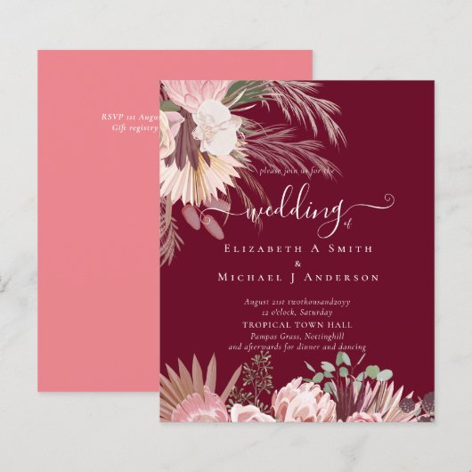 BUDGET Bourgogne Wijn Pampas Gras Tropisch Huwelij (Voorkant / Achterkant)