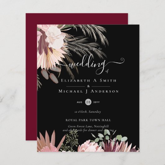 BUDGET Bourgogne Wine Pampas Grass Tropical Wedden (Voorkant / Achterkant)