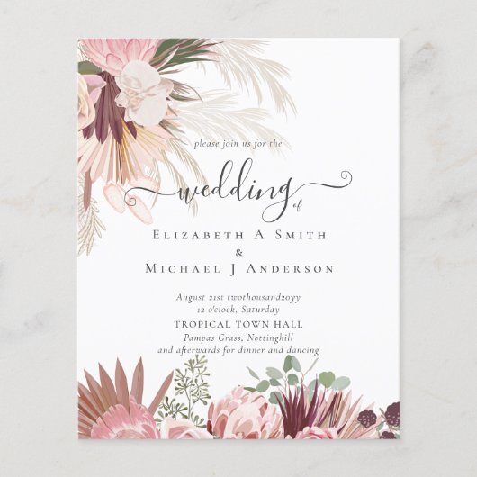 BUDGET Bourgogne Wine Pampas Grass Tropical Wedden Flyer (Voorkant)