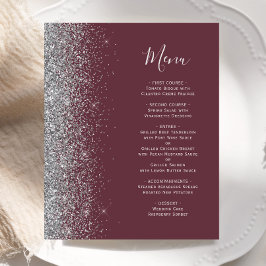 Budget Bourgogne Zilver Glitter Edge Bruiloft Menu
