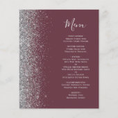 Budget Bourgogne Zilver Glitter Edge Bruiloft Menu (Voorkant)