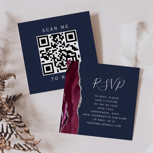 Budget Bourgogne Zilveren Agaat Navy QR Code RSVP Informatiekaartje
