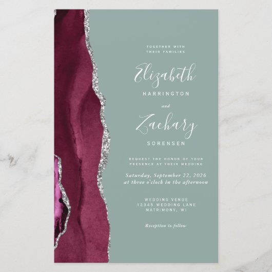 Budget Bourgogne Zilveren Agaat Sage QR Code Huwel (Voorkant)