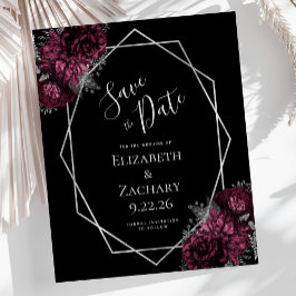 Budget Bourgogne Zilveren Bloemen Zwart Trouwen