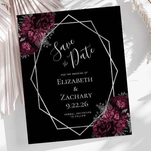 Budget Bourgogne Zilveren Bloemen Zwart Trouwen