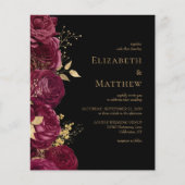 Budget Bourgogne Zwart Bloemen Huwelijksuitnodigin (Voorkant)