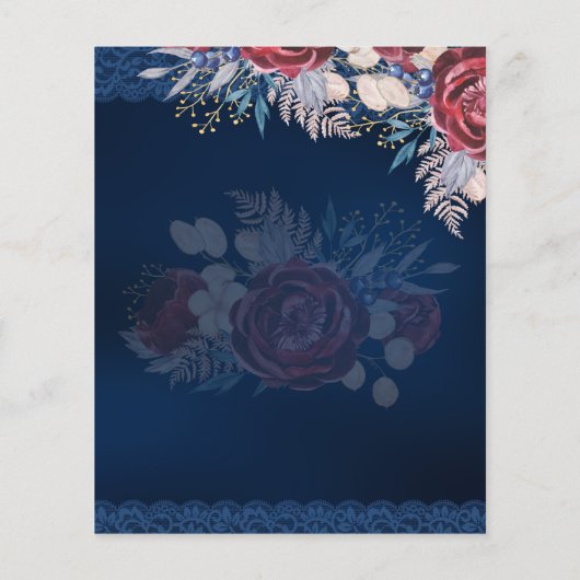 Budget Bourgondië Blauw Bloem Motief Kant Bruiloft Flyer (Achterkant)