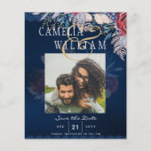 Budget Bourgondië Blauw Bloem Motief Kant Bruiloft Flyer (Voorkant)