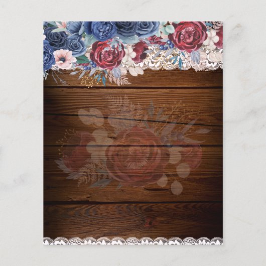 Budget Bourgondië Blauw Bloemend Kant Bruiloft Bew Flyer (Achterkant)