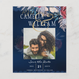 Budget Bourgondië Blauw Bloemend Kant Bruiloft DAT Flyer